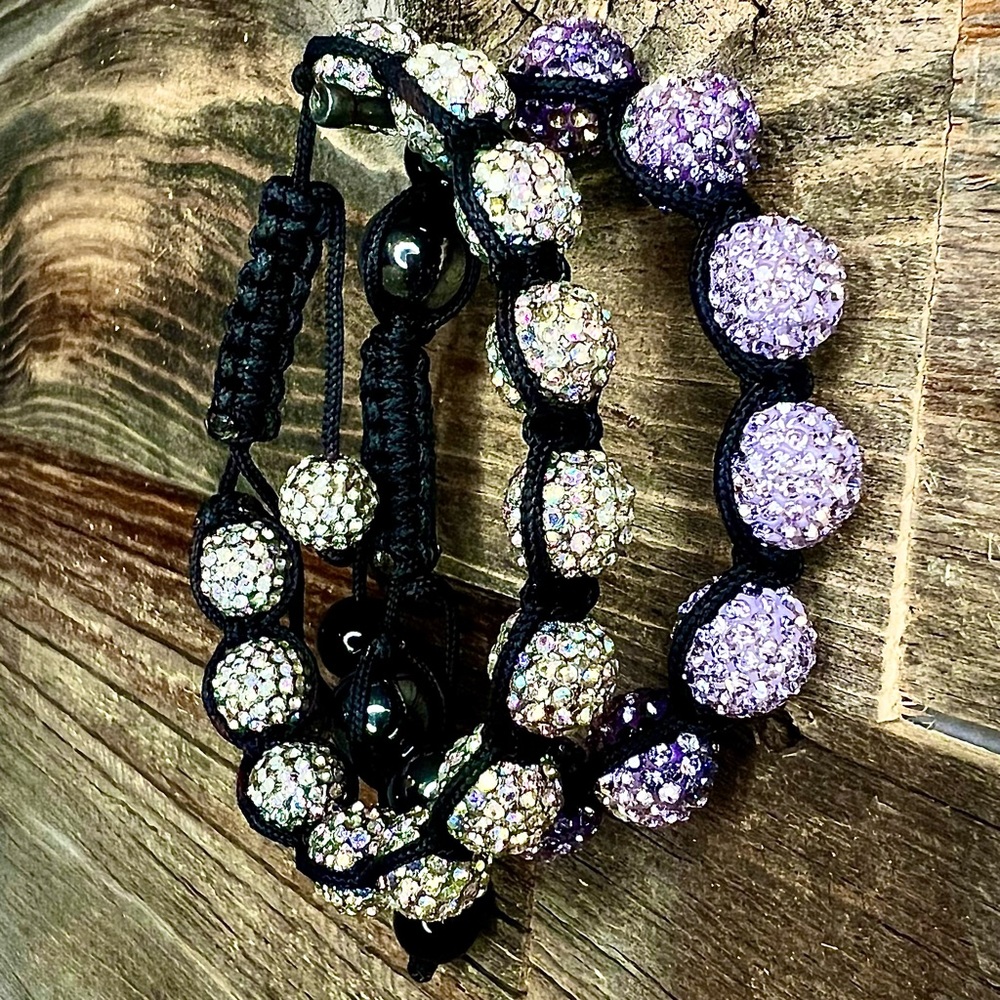 2 Artisan Bracelets; Beaded, Brilliant, Sparkly, Adjustable Sizing